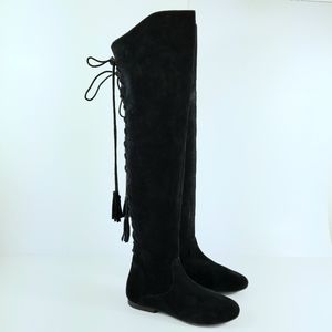 Sz 6 Lucky Brand Suede Over the Knee Corset Back Flat Boots NWOT